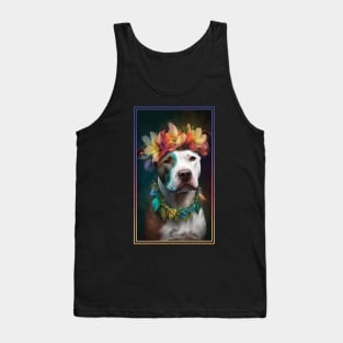 American Staffordshire Terrier Pitbull Vibrant Tropical Flower Tall Digital Oil Painting Portrait  8 Tank Top